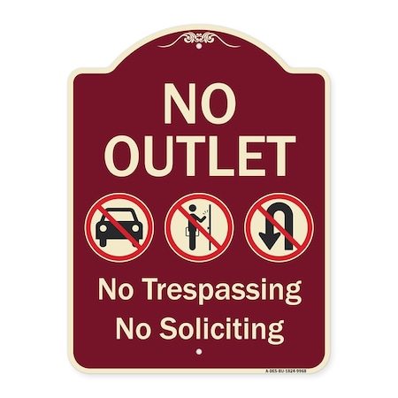 Signmission Designer Series-No Outlet No Trespassing Or Soliciting With No Car And No U-tu, 24" H, BU-1824-9968 A-DES-BU-1824-9968